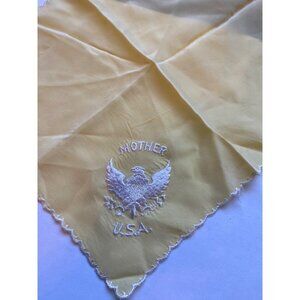 Vintage Yellow Embroidered "Mother U.S.A." Handkerchief With Eagle Design